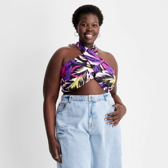 NEW  Future Collective™ Women's Botanical Wrap Neck Halter Tiny Top - Picture 1 of 8